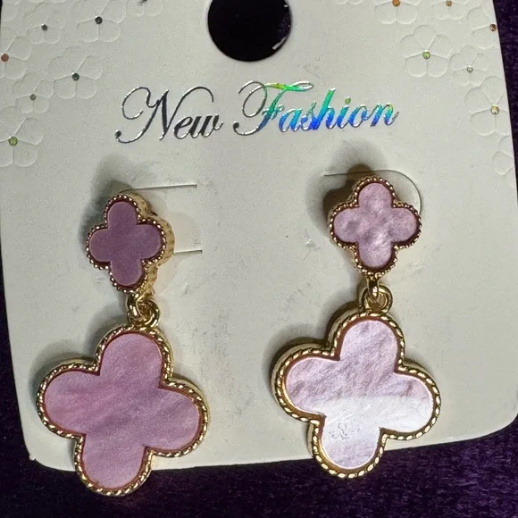 Pink Clover Drop Earrings - Picture 1 of 1